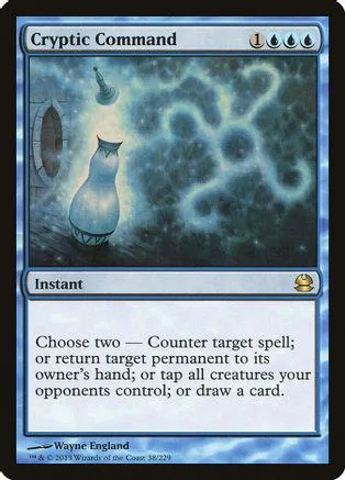 Magic: The Gathering card, Cryptic Command, blue and white art, clean condition.