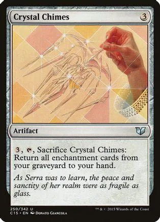 Card art shows abstract, glowing lines. Text reads "Crystal Chimes" artifact.