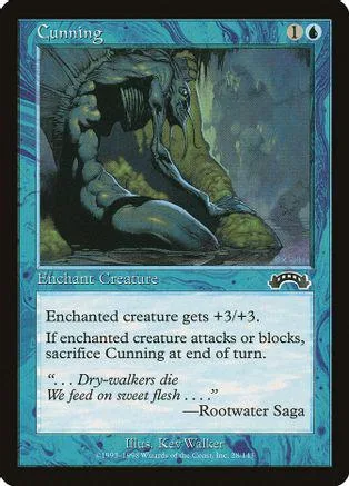 Dark, monstrous creature on a blue card with "Cunning" text.