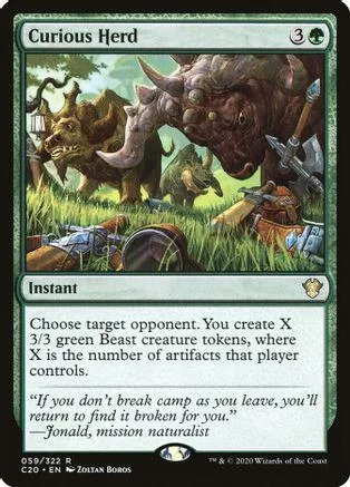 Green and brown beasts in a grassy field on a Magic: The Gathering card.