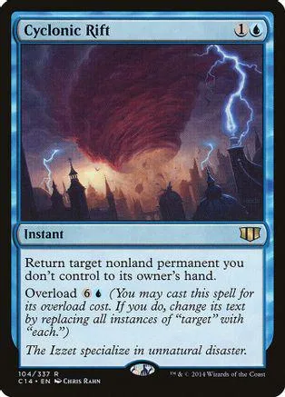Blue and purple card art depicts a swirling storm with lightning striking a dark landscape.