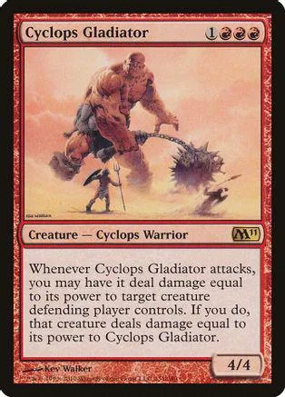 Cyclops Gladiator card art: muscular figure battling shadowy creatures in orange sky.