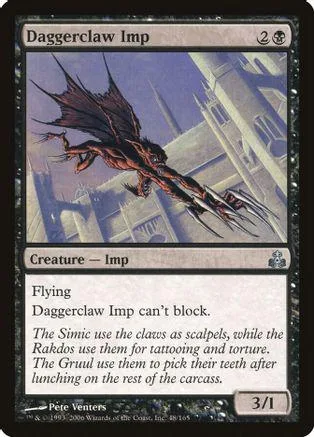 Dark winged imp creature card, black and brown tones, on a collectible card.