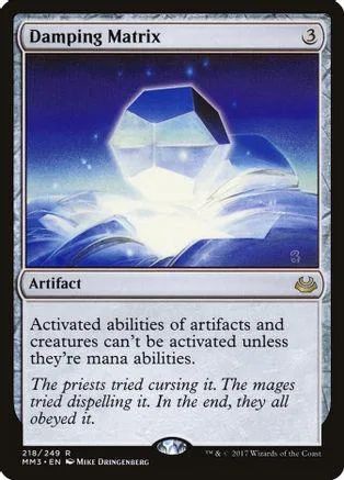 Blue and white magic crystal over blue landscape on a trading card.