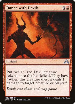 Dark figure with horns against fiery background on a Magic: The Gathering card.
