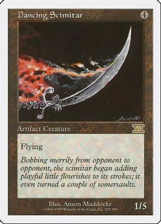 Silver scimitar blade against dark background with orange fiery effects.