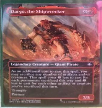 Pirate creature card art, dark tones, showing a fierce figure amidst chaos.