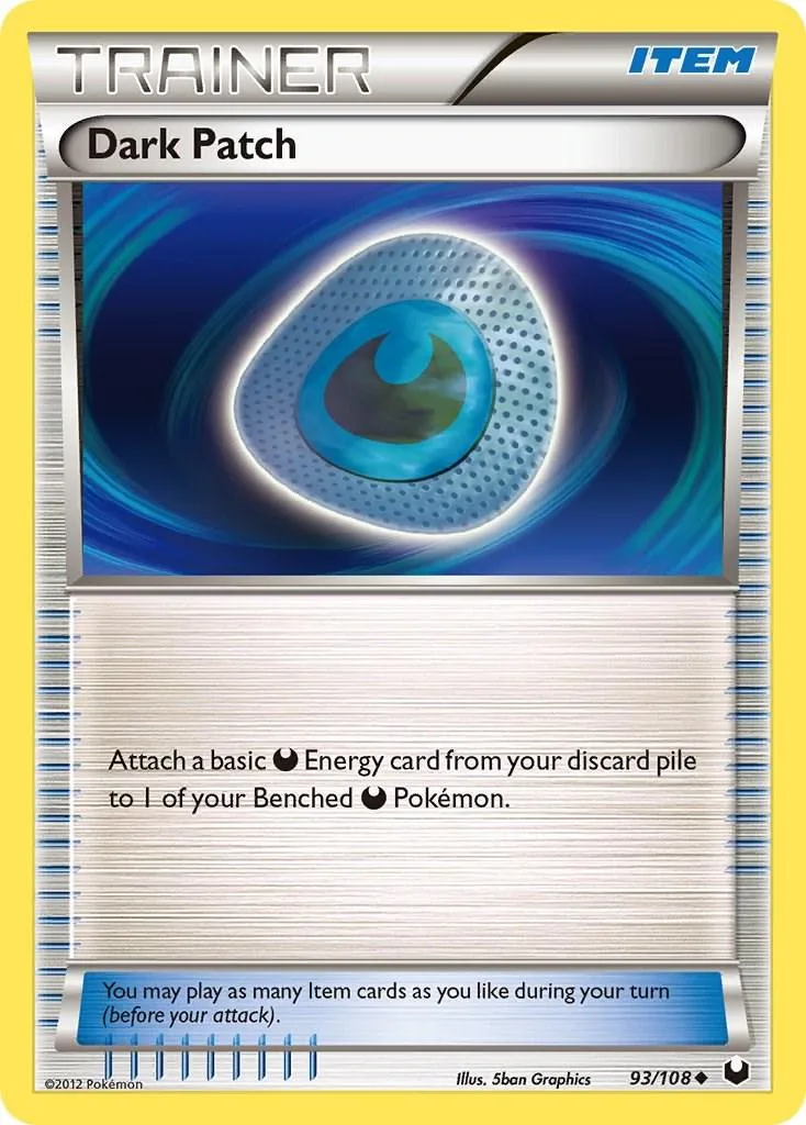Blue and white circular energy symbol on a dark, swirling background card.