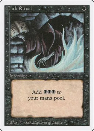 Dark Ritual card art: hooded figure surrounded by dark energy and light.
