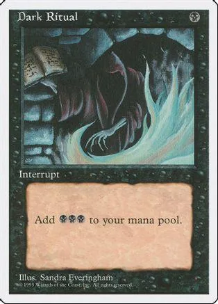 Dark Ritual Magic card art: hooded figure surrounded by blue energy.