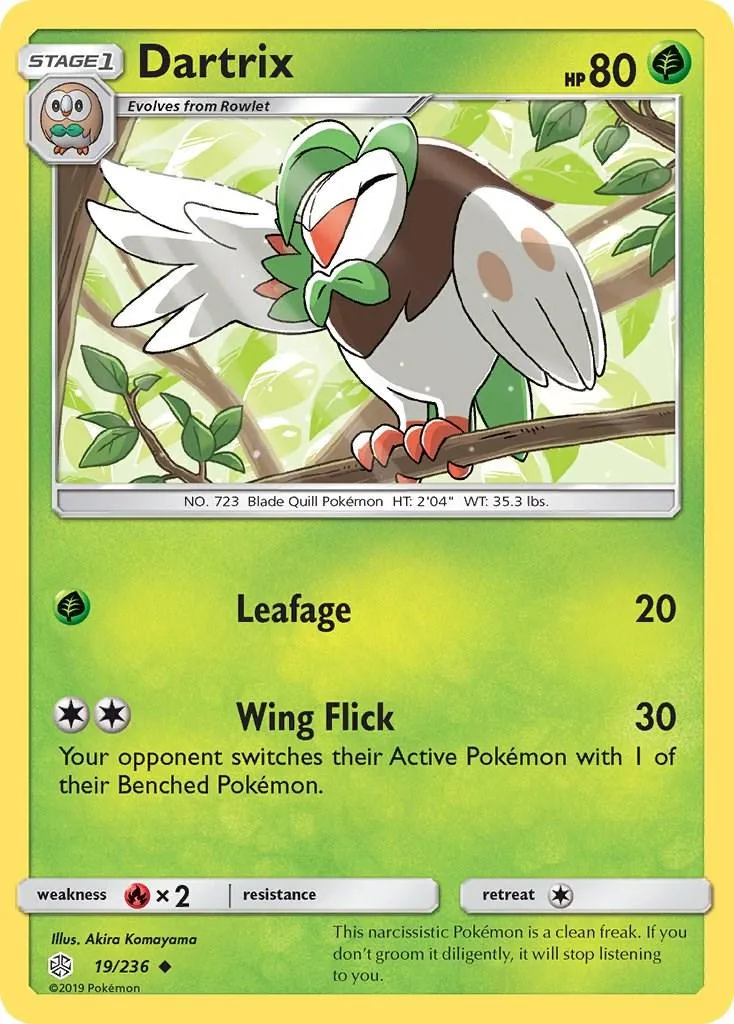 Dark-colored bird Pokémon card with white wings and green accents.