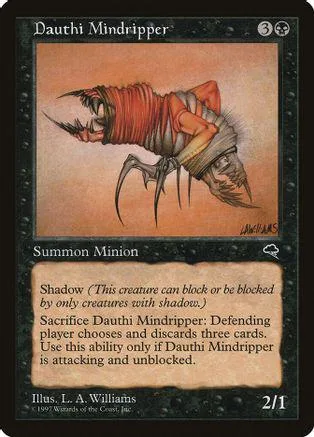 Red and gray creature card art, Dauthi Mindripper, black border.