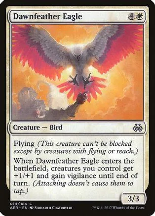 Flying eagle creature card, orange and yellow background, black text.
