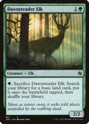Dark silhouette of an elk in a sunlit forest on a Magic: The Gathering card.