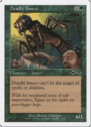 Dark insect creature card art, brown and green tones, standard trading card.