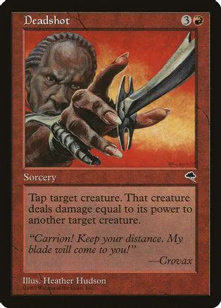 Dark-skinned figure's hand holding a blade over a fiery red background.