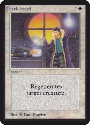 Card art shows a figure with fur trim against a sunset window. Text reads "Regenerates target creature.