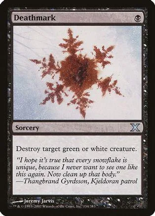 Brown snowflake art on a Deathmark Magic: The Gathering card.