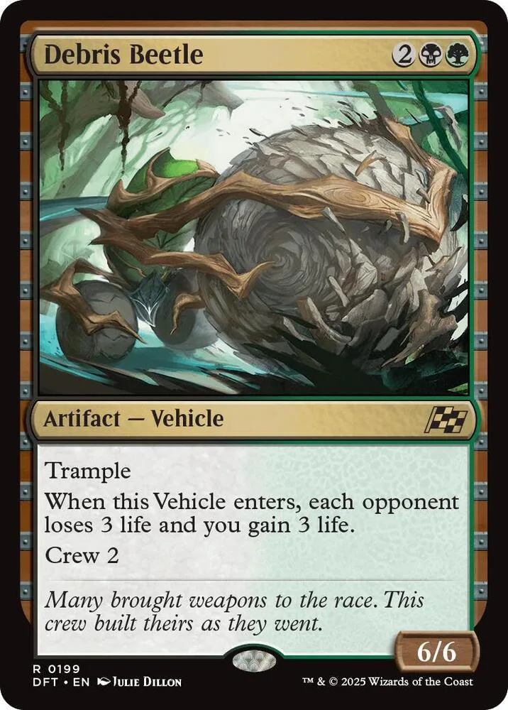 Card art depicts a large, textured beetle in a lush, green forest setting.