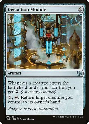 Magic: The Gathering card, Decotion Module, blue and gold artwork.