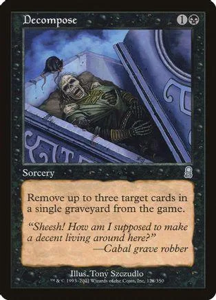 Card art depicts a decaying figure in a tomb, dark blue and green tones.