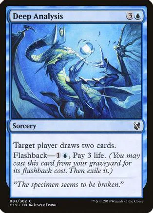 Blue and white Magic: The Gathering card, "Deep Analysis," showing a blue creature.