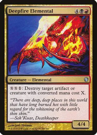 Red and orange elemental creature on a Magic: The Gathering card.