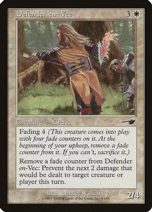 Long-haired figure in brown robes stands in a forest scene on a trading card.