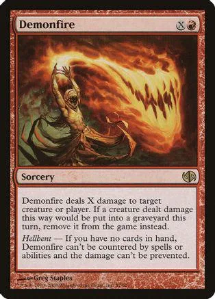 Red and orange fiery dragon-like creature on a Magic: The Gathering card.