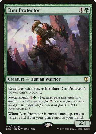 Warrior figure in dark, rocky landscape on a green and black card.