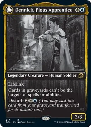 Dark fantasy art card featuring a man in a long white cloak.