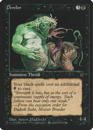 Green reptilian creature on a black card with purple accents.