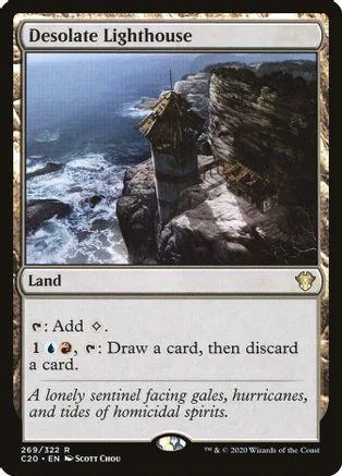 Desolate Lighthouse land card art showing a lighthouse on rocky coast.