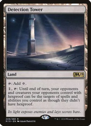 Dark tower silhouette against twilight sky on a Magic: The Gathering card.