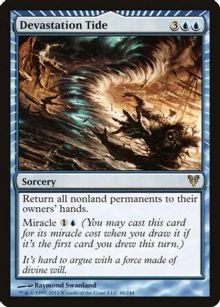 Blue and green magic card art showing a massive, swirling wave over a desolate landscape.