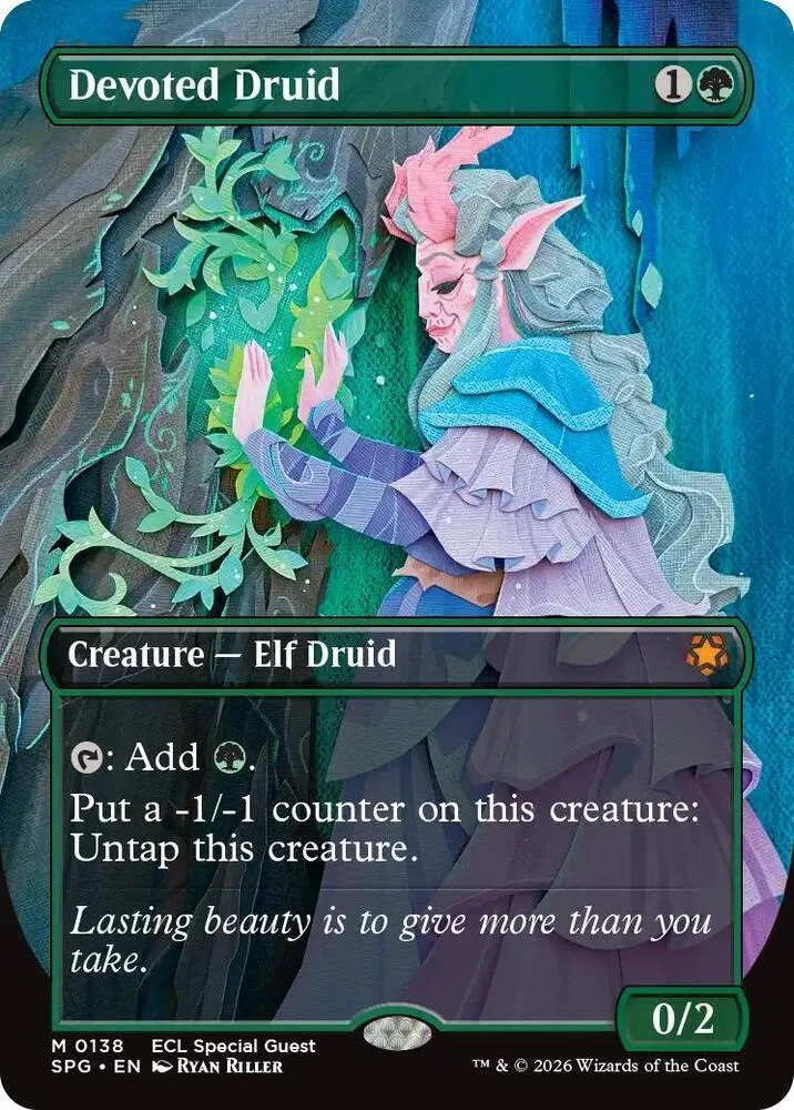 Elf Druid Magic: The Gathering card art, green and blue tones.