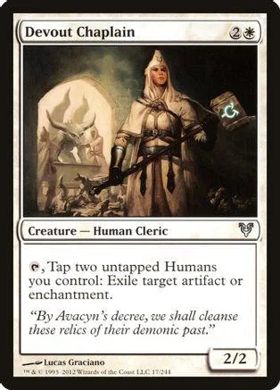 White robed cleric figure on a dark background, Magic: The Gathering card.