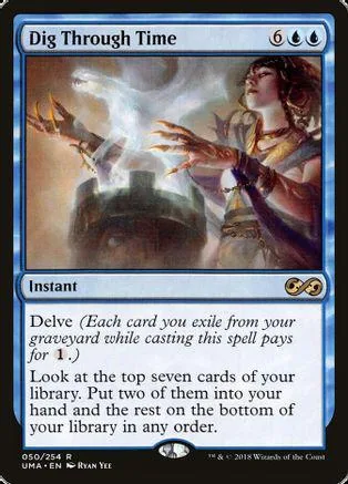 Blue and black Magic: The Gathering card, "Dig Through Time.