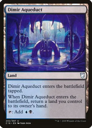Blue and purple landscape art on a Magic: The Gathering land card.