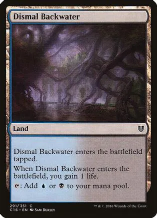 Dark, moody landscape art on a Magic: The Gathering land card.