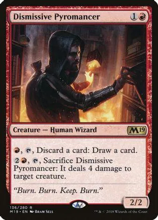 Dark-robed wizard casting fire spell on a Magic: The Gathering card.