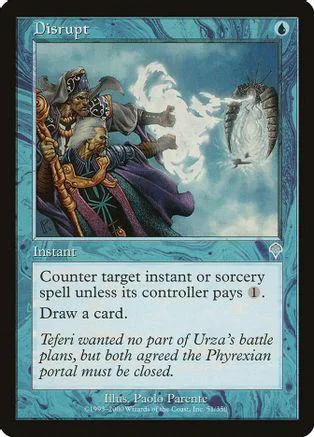Blue and white card art showing figures against a cloudy sky. Text box below.