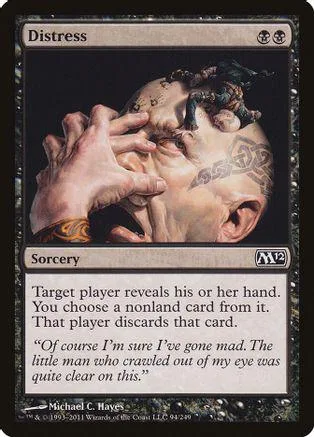 Card art shows a close-up of a distressed, aged face with a hand reaching toward it.