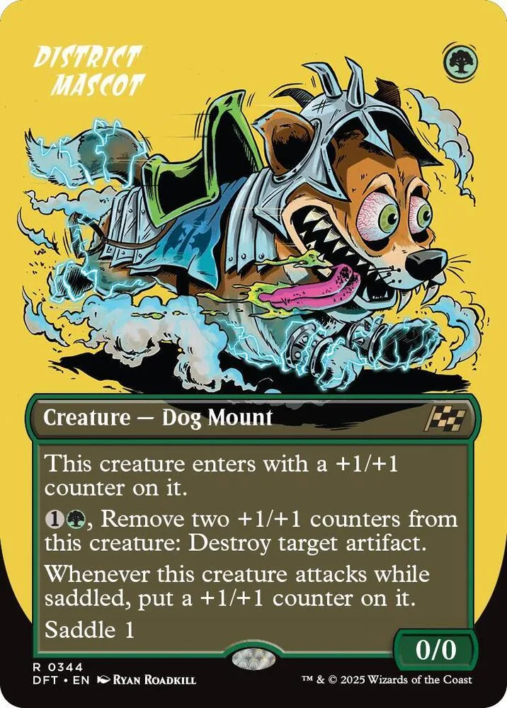 Cartoon dog mount creature art on a collectible card. Blue, white, and orange colors.