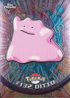 Pink Ditto Pokémon card, chrome finish, #132 Ditto.