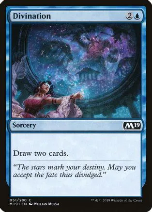 Blue and purple cosmic scene with a woman reaching out, on a Magic: The Gathering card.