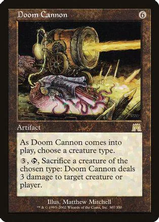 Metal cannon artwork on a dark card with white text.