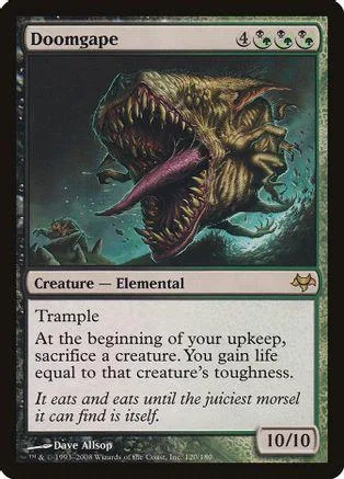 Large, monstrous creature with sharp teeth on a dark green card.