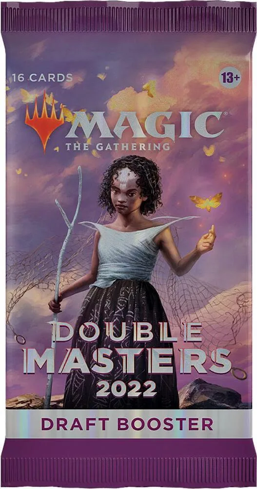 Purple bag featuring a woman, "Magic: The Gathering Double Masters 2022 Draft Booster.