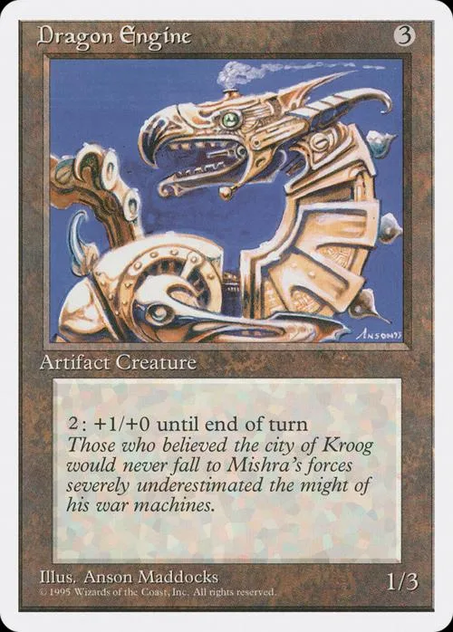 Dragon Engine card art: metallic dragon on blue background, white text.